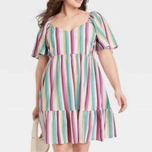 Multicolor Striped Tiered Dress